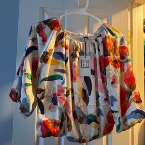 THML Puff Sleeve Flowy Print Blouse